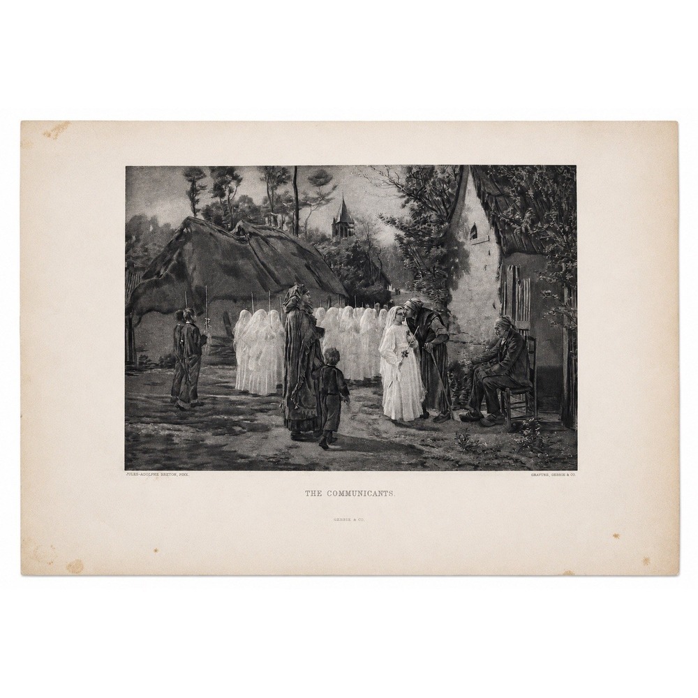 Antique The Communicants Jules Adolphe Breton Print Engraving Gebbie‎ & Co 16x11